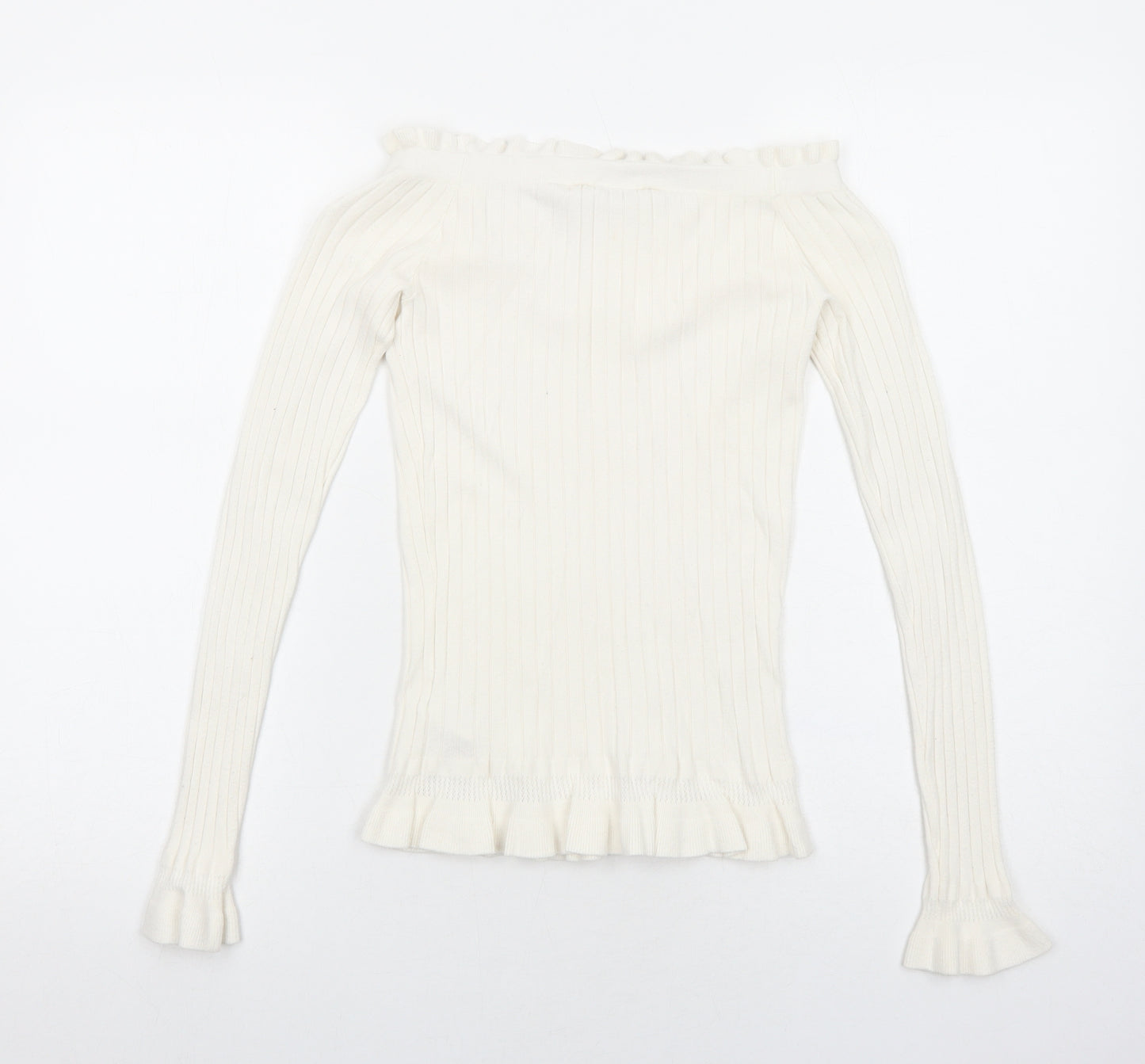 Miss Selfridge Womens Ivory Boat Neck Viscose Pullover Jumper Size 8 Pullover