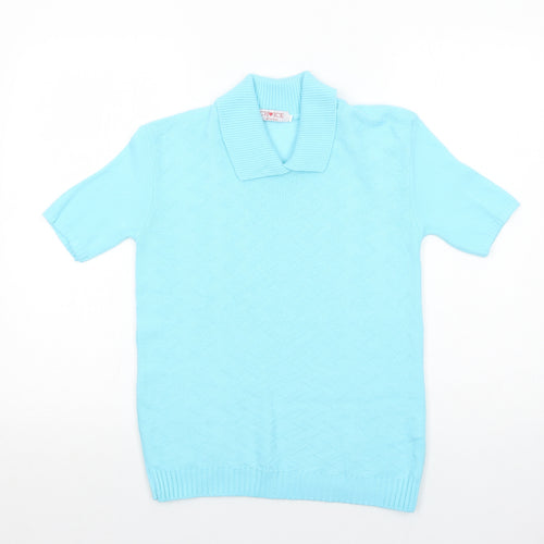 Choice Collection Womens Blue Collared Acrylic Pullover Jumper Size S Pullover