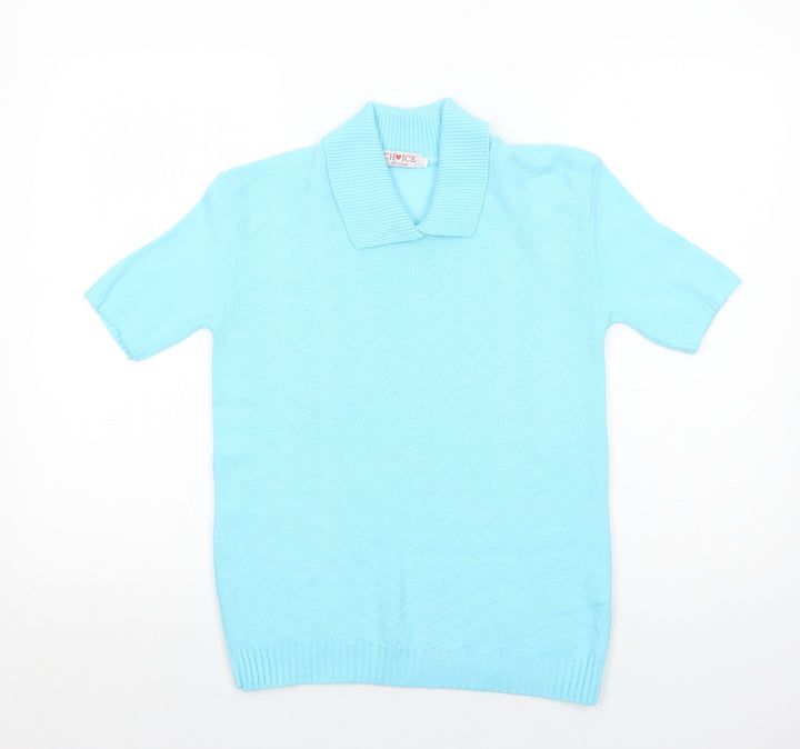 Choice Collection Womens Blue Collared Acrylic Pullover Jumper Size S Pullover