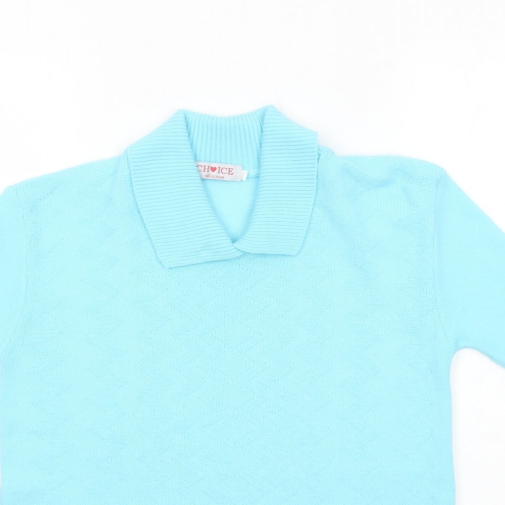 Choice Collection Womens Blue Collared Acrylic Pullover Jumper Size S Pullover