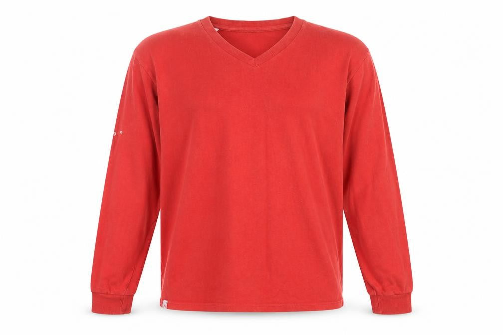 Front view of Sensatori men’s red cotton pullover sweatshirt, size L