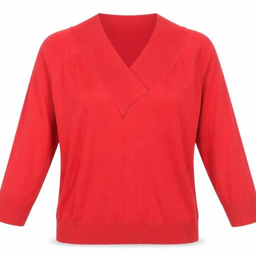 F&F& Womens Red V-Neck Viscose Pullover Jumper Size 10