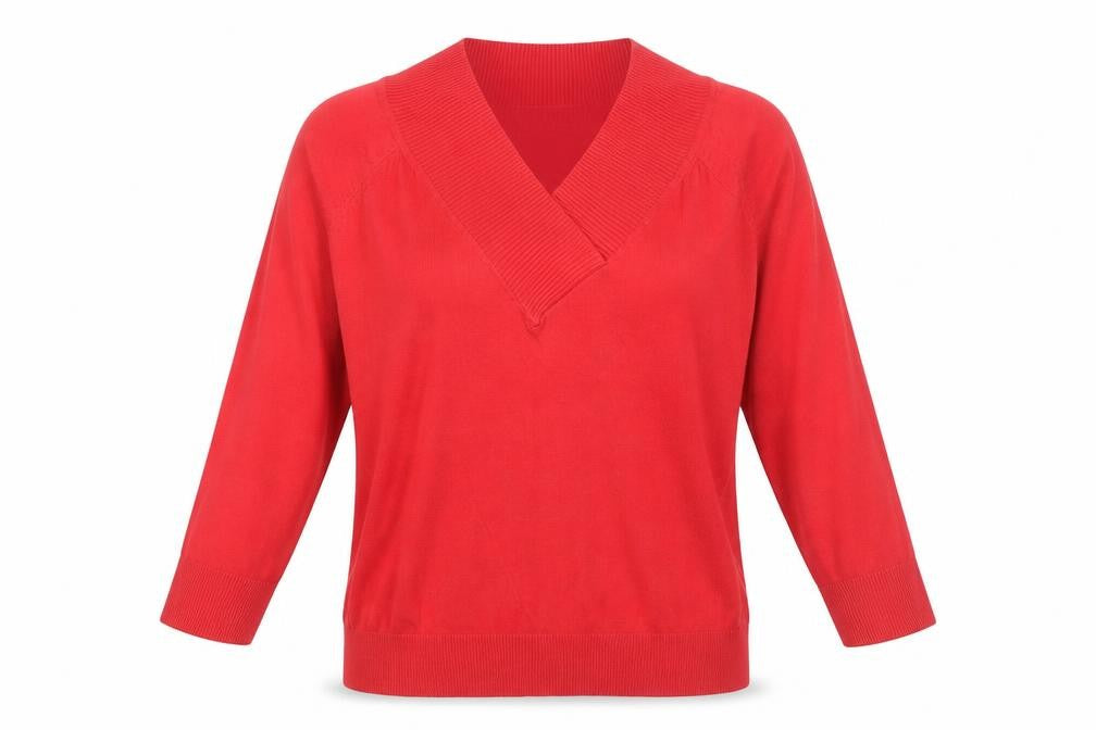 F&F& Womens Red V-Neck Viscose Pullover Jumper Size 10