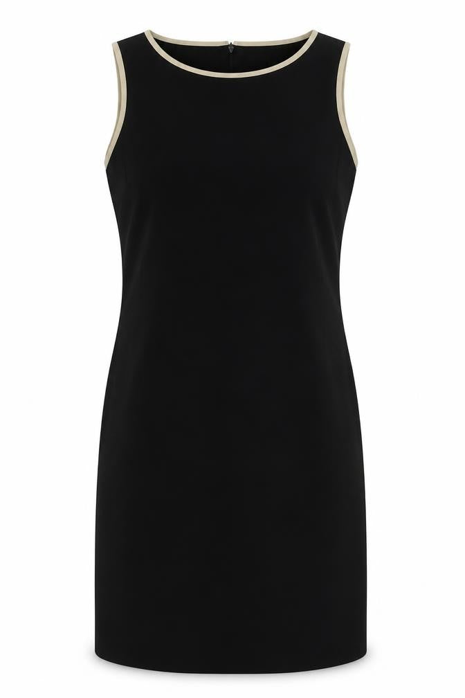 Front view of Ann Taylor women’s black polyester shift, size UK 6, round neck zip