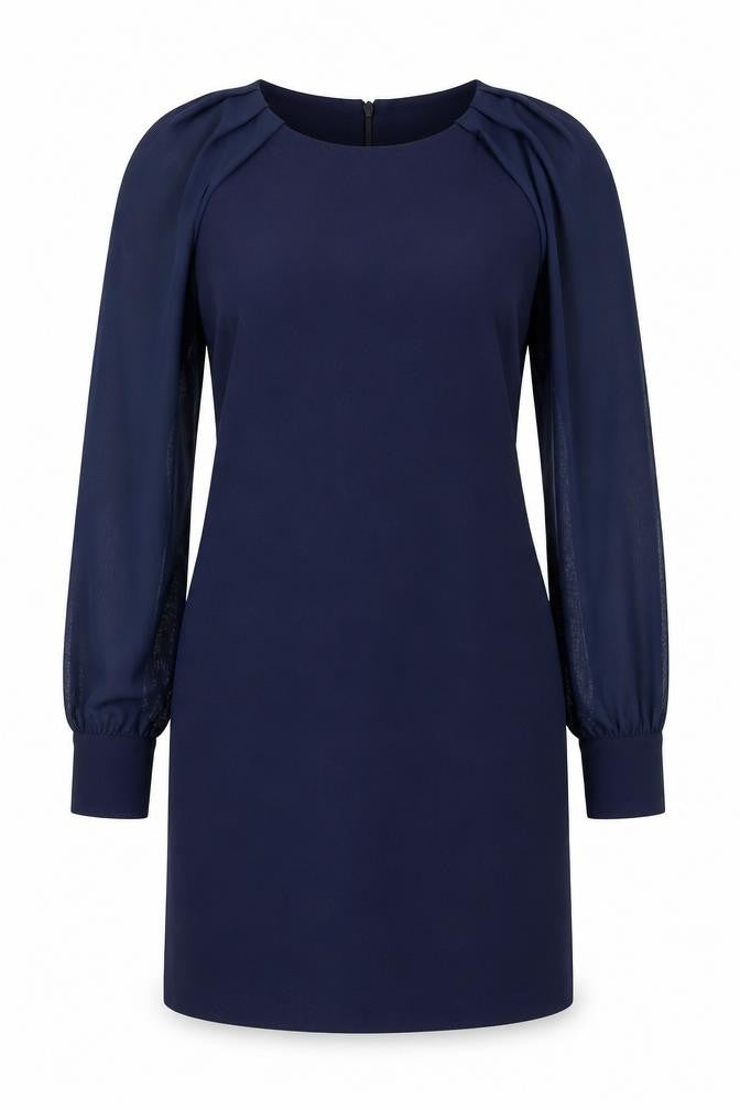 Front view of Next women’s blue polyester shift, size UK 6, round neck button