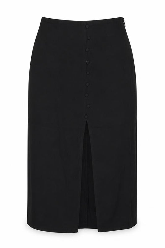 Front view of Divided by H&M women’s black polyester a-line skirt, size UK 8, zip