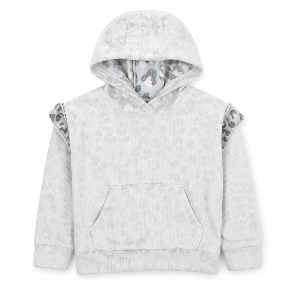 Front view of Matalan girls’ grey geometric polyester pullover hoodie, size 4, years pullover