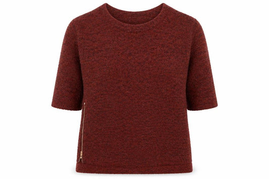 Front view of Next women’s red round neck acrylic jumper, size UK 12