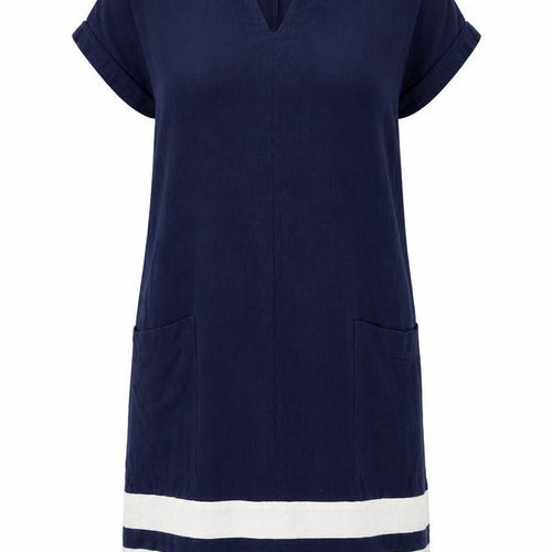 F&F Womens Blue Striped Linen A-Line Size 8 V-Neck Pullover