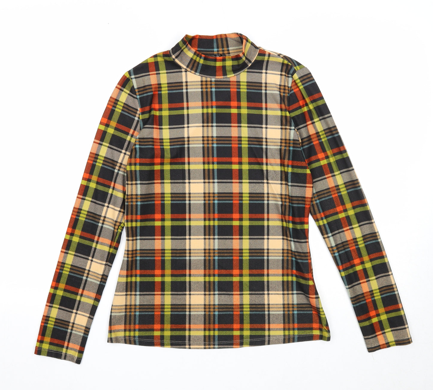 SheIn Womens Multicoloured Check Polyester Jersey T-Shirt Size M Round Neck