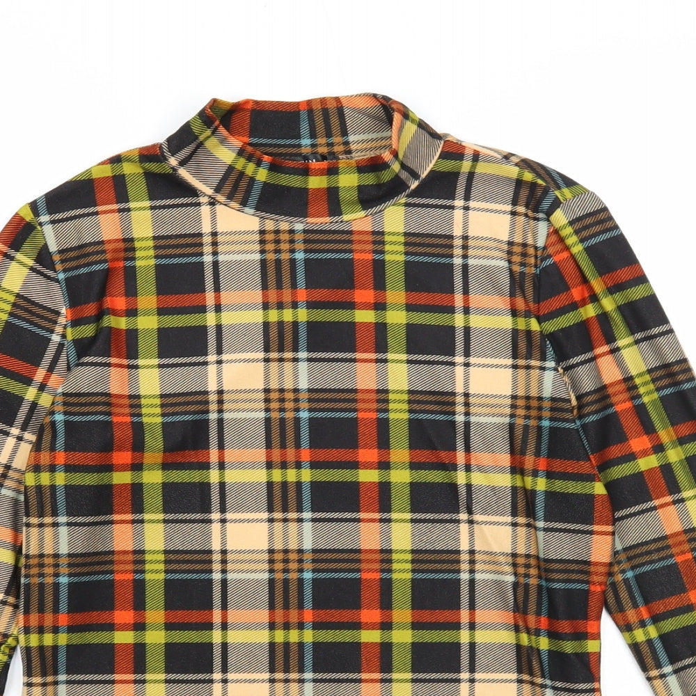 SheIn Womens Multicoloured Check Polyester Jersey T-Shirt Size M Round Neck