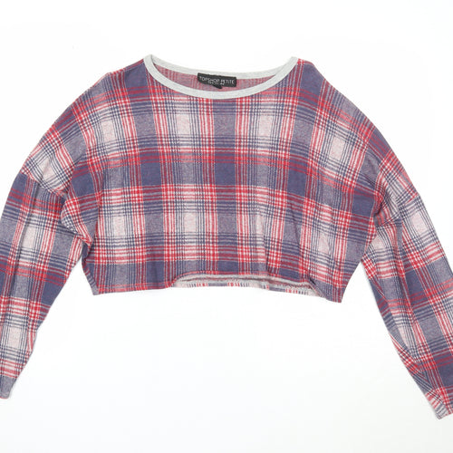 Topshop Womens Multicoloured Check Cotton Jersey T-Shirt Size 12 Round Neck