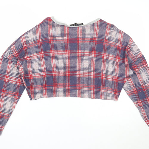 Topshop Womens Multicoloured Check Cotton Jersey T-Shirt Size 12 Round Neck