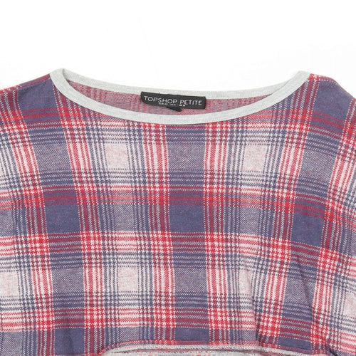 Topshop Womens Multicoloured Check Cotton Jersey T-Shirt Size 12 Round Neck