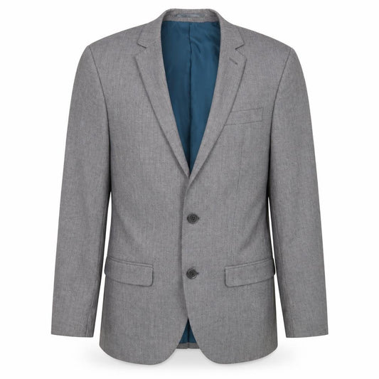 Front view of River Island men’s grey polyester jacket suit jacket, size 38, regular