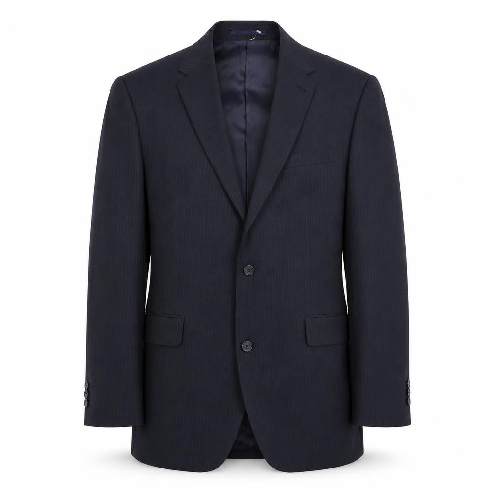 Front view of Taylor & Wright men’s blue polyester jacket suit jacket, size 42, regular