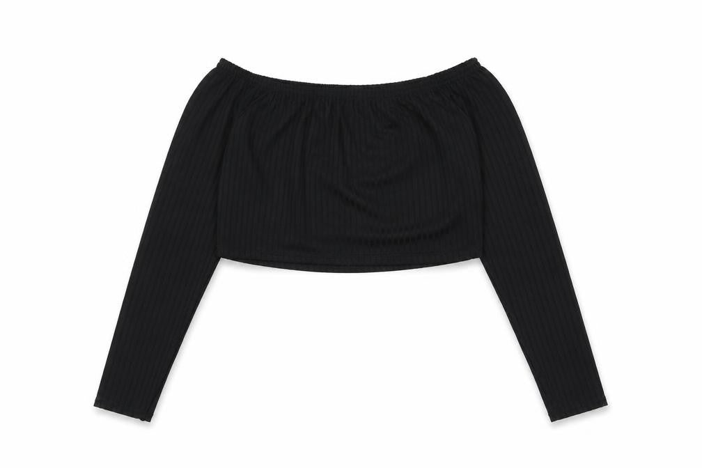 I SAW IT FIRST Womens Black Polyester Cropped Blouse Size S Off the Shoulder
