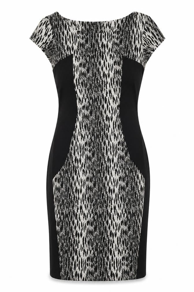 Front view of George women’s black geometric polyester shift, size UK 8, round neck pullover