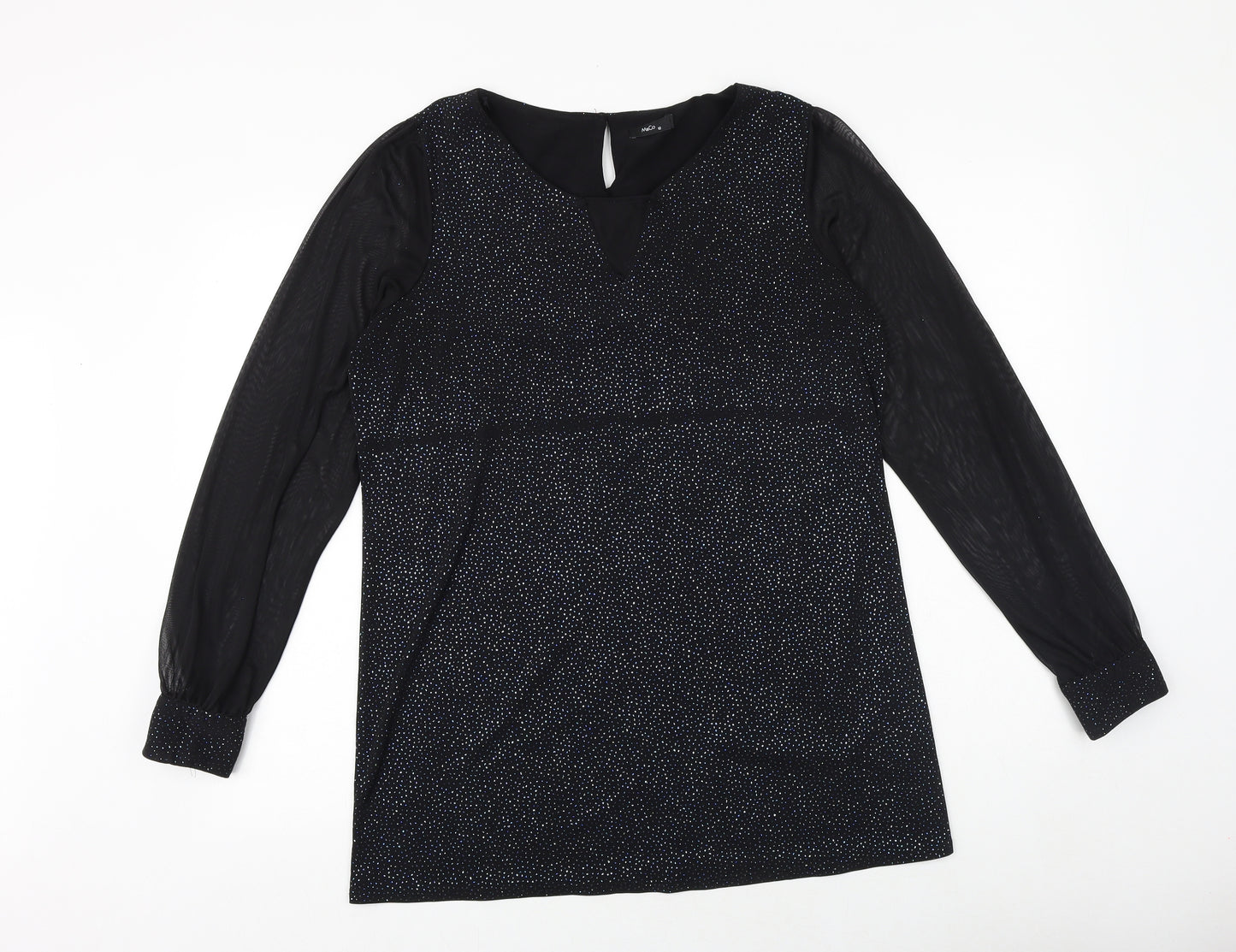 M&Co Womens Black Polyester Basic Blouse Size 12 V-Neck