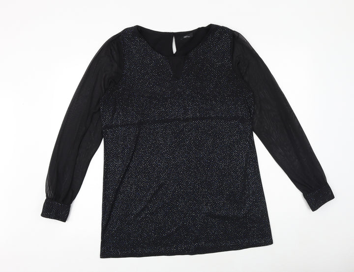 M&Co Womens Black Polyester Basic Blouse Size 12 V-Neck