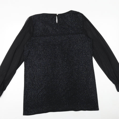 M&Co Womens Black Polyester Basic Blouse Size 12 V-Neck