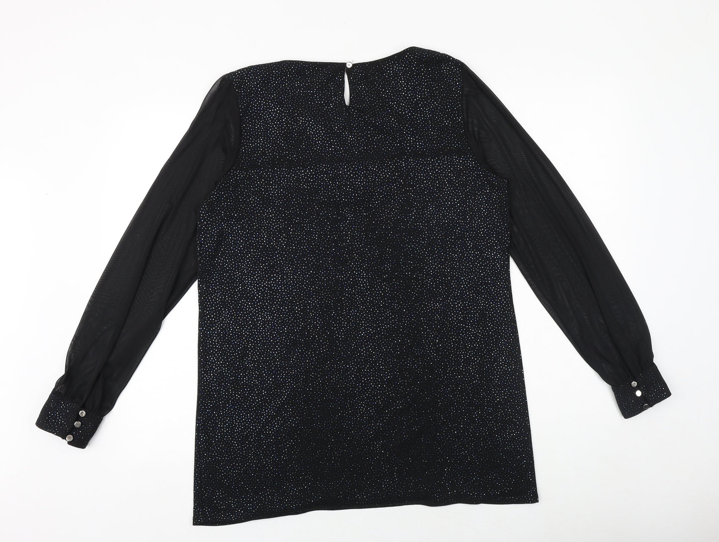 M&Co Womens Black Polyester Basic Blouse Size 12 V-Neck