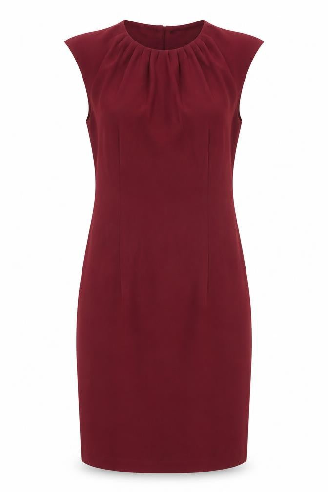 Front view of H&M women’s red polyester shift, size UK 8, round neck zip