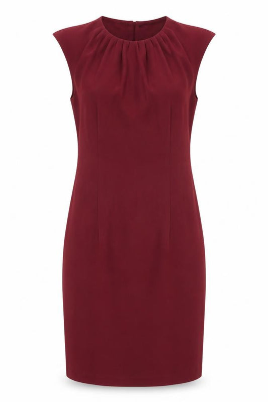 Front view of H&M women’s red polyester shift, size UK 8, round neck zip