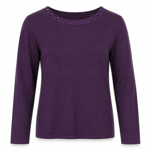 Anna rose Womens Purple Boat Neck Acrylic Pullover Jumper Size L - Embellished Neckline
