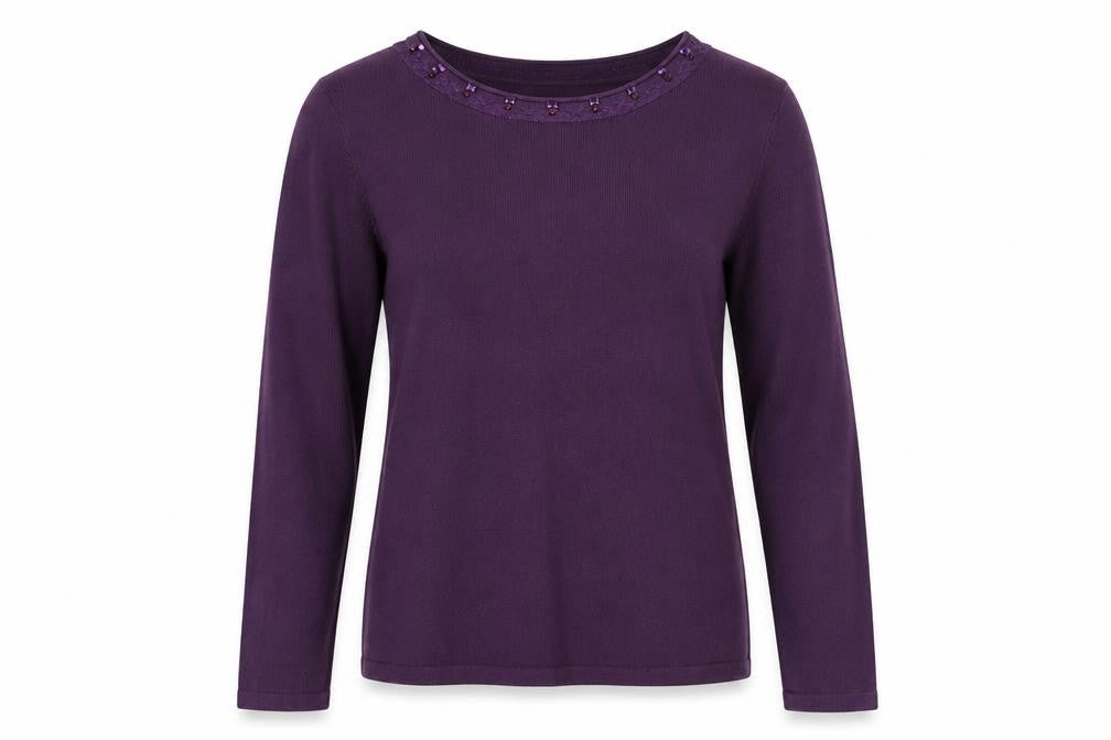 Anna rose Womens Purple Boat Neck Acrylic Pullover Jumper Size L - Embellished Neckline