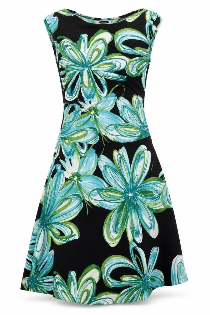 Front view of Intermission women’s black floral polyester a-line, size UK 4, round neck pullover