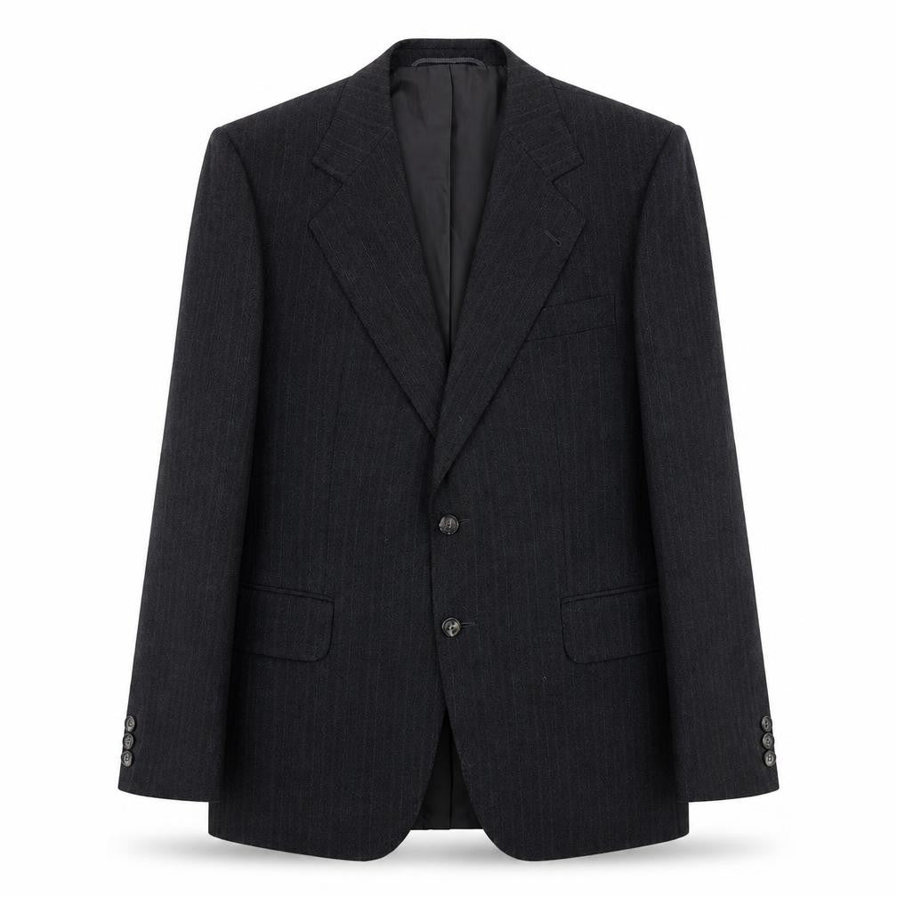 Front view of Westbury men’s grey striped polyester jacket suit jacket, size 42, regular