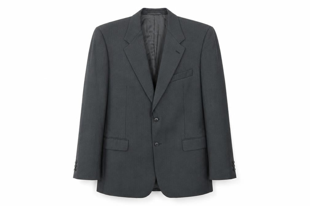 Front view of Wellington men’s grey wool jacket suit jacket, size 44, regular