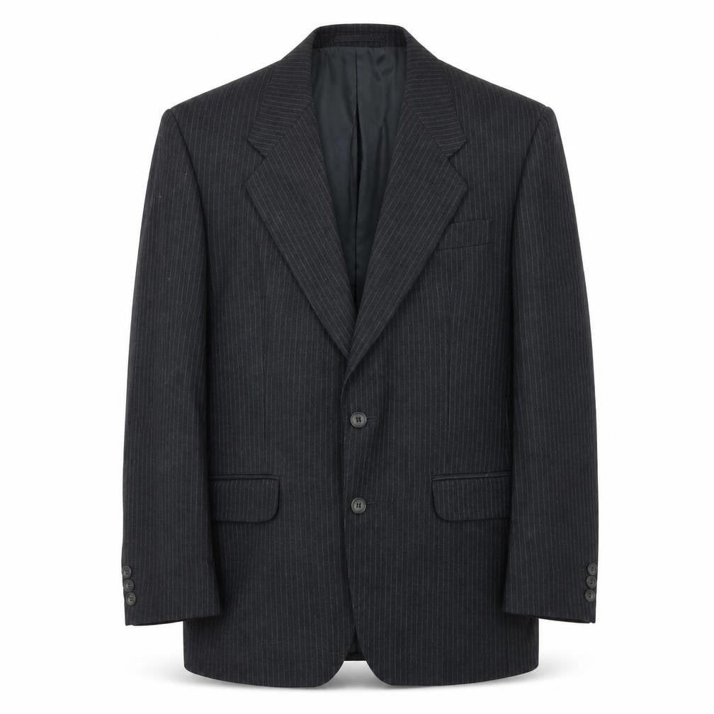Front view of Daniel Drescott men’s grey striped wool jacket suit jacket, size 38, regular
