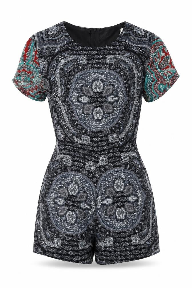 hearts&bows Womens Black Paisley Polyester Playsuit One-Piece Size 6 Zip