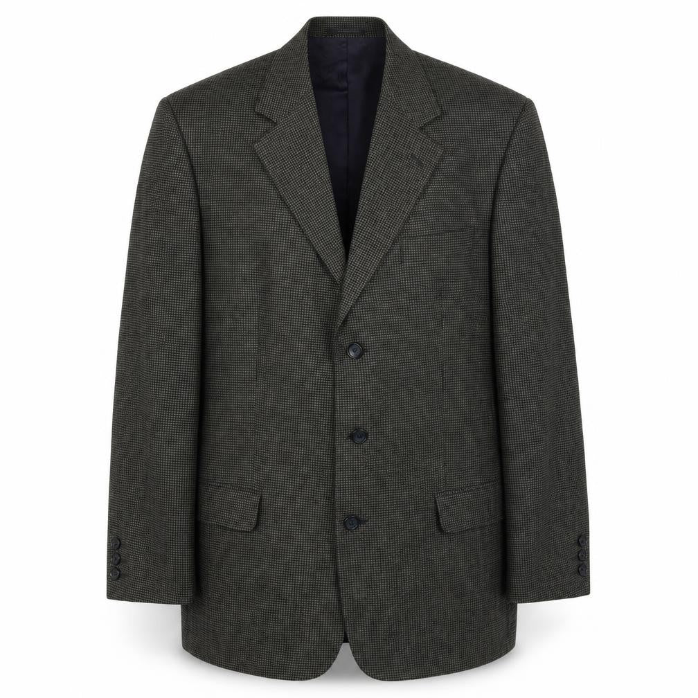 Front view of Preworn men’s grey geometric polyester jacket blazer, size 42, regular