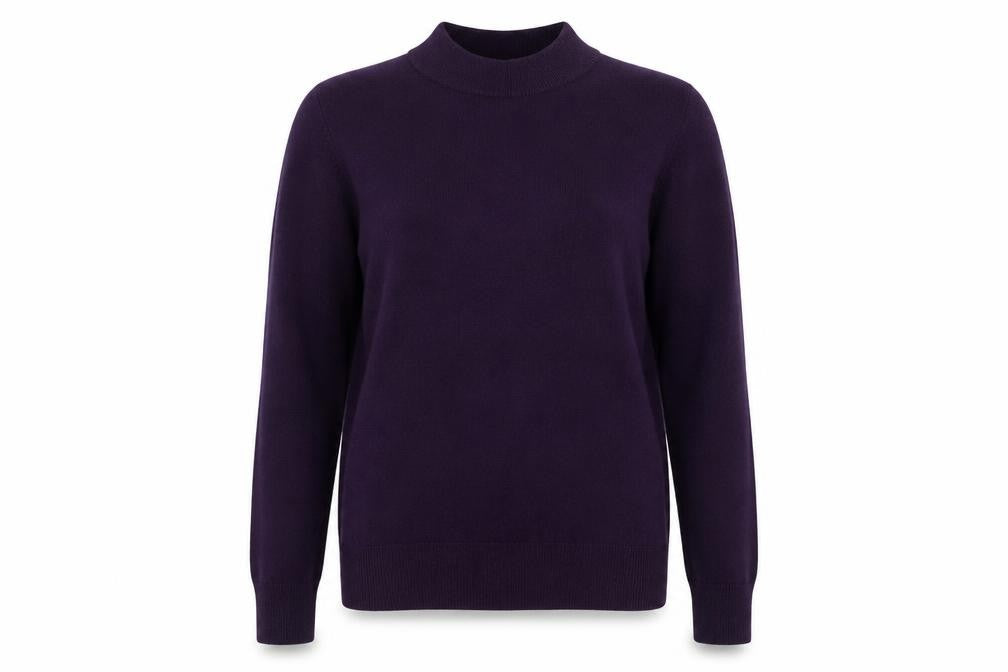 Front view of BHS women’s purple mock neck acrylic jumper, size UK 14