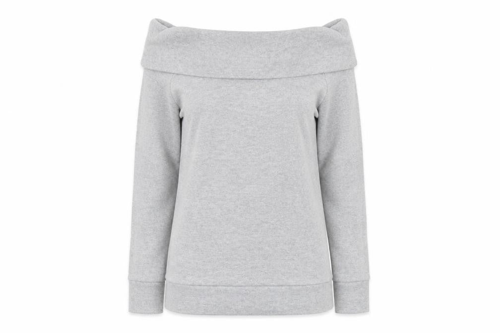 Front view of Select women’s grey boat neck polyester jumper, size UK 12