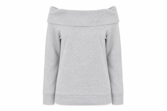 Front view of Select women’s grey boat neck polyester jumper, size UK 12