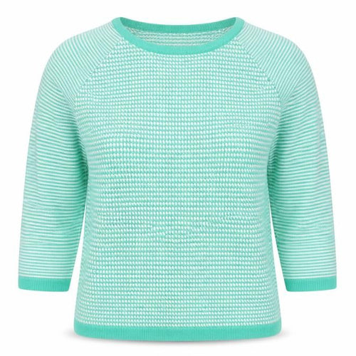 Marks and Spencer Womens Green Round Neck Striped Acrylic Pullover Jumper Size 14