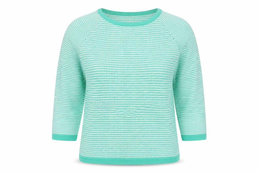 Marks and Spencer Womens Green Round Neck Striped Acrylic Pullover Jumper Size 14