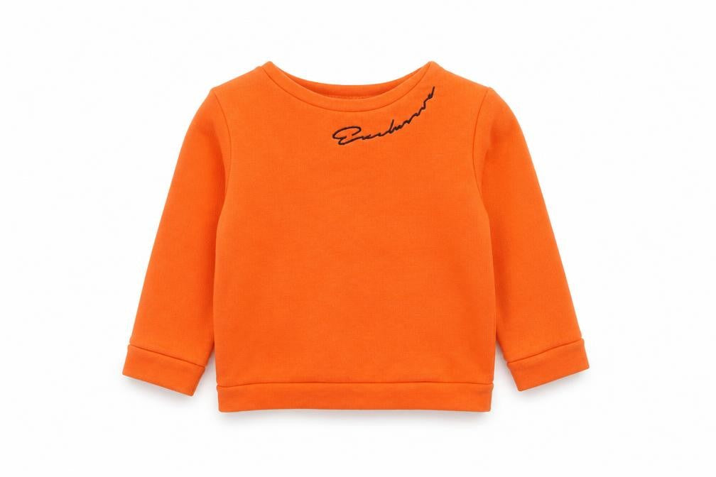 Front view of River Island boys’ orange cotton pullover sweatshirt, size 2-3, years pullover
