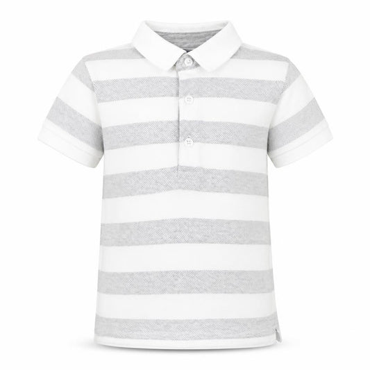 Front view of Next boys’ grey 100% cotton basic polo, size 2-3, years collared button