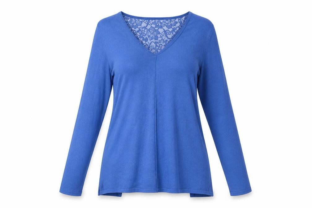 Front view of Marble women’s blue v-neck viscose jumper, size S