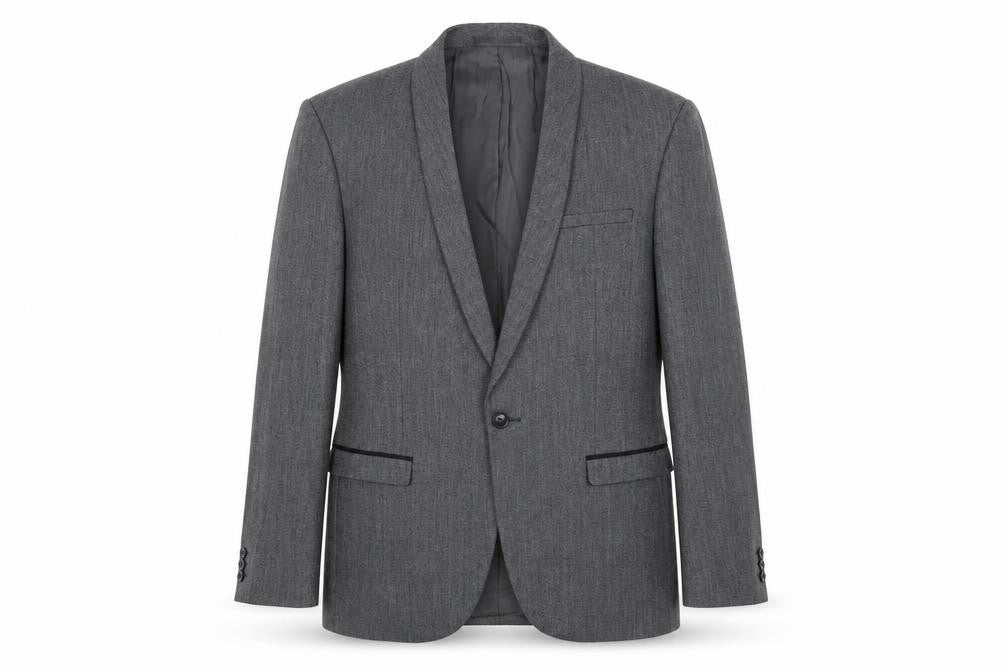 Front view of Next men’s grey polyester jacket suit jacket, size 40, regular