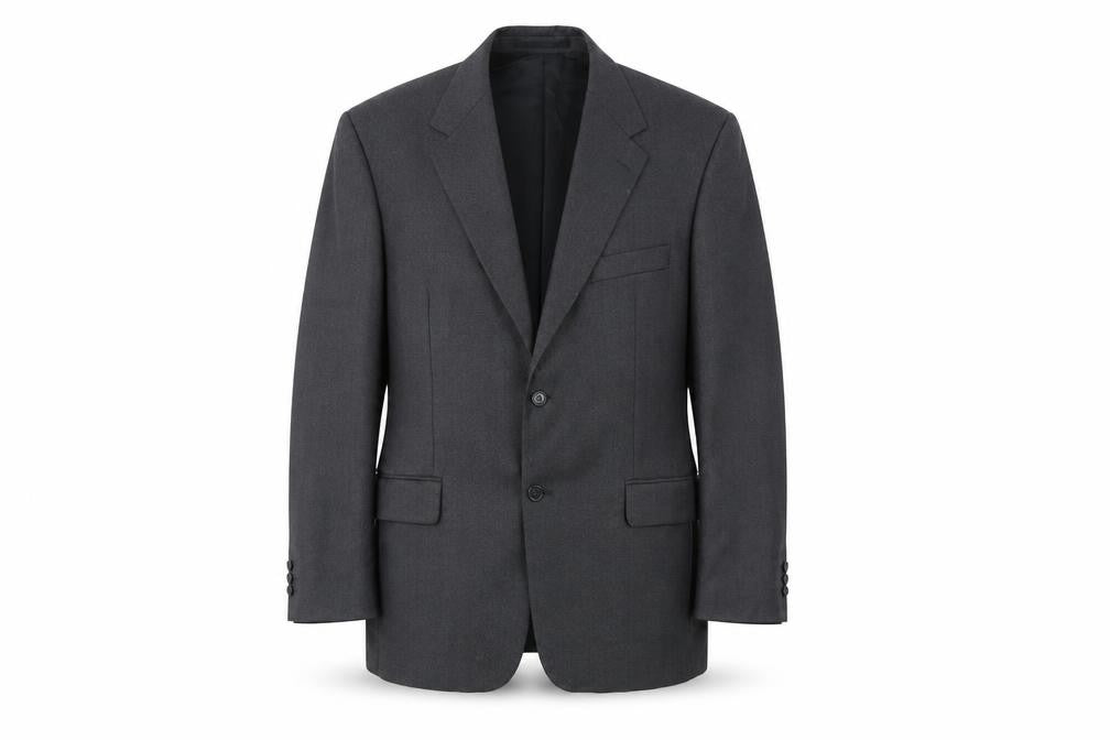 Front view of Wellington men’s grey wool jacket suit jacket, size 44, regular