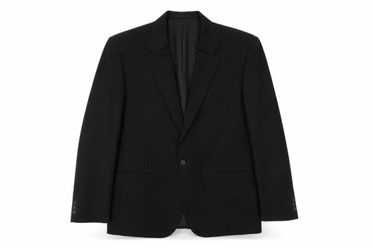 Front view of Wellington men’s black polyester jacket suit jacket, size 42, regular