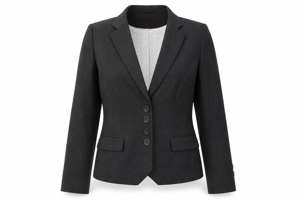 Front view of Next women’s grey polyester jacket suit jacket, size UK 12