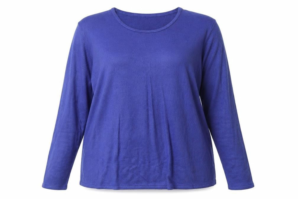 Front view of PREWOR women’s blue boat neck acrylic jumper, size XL
