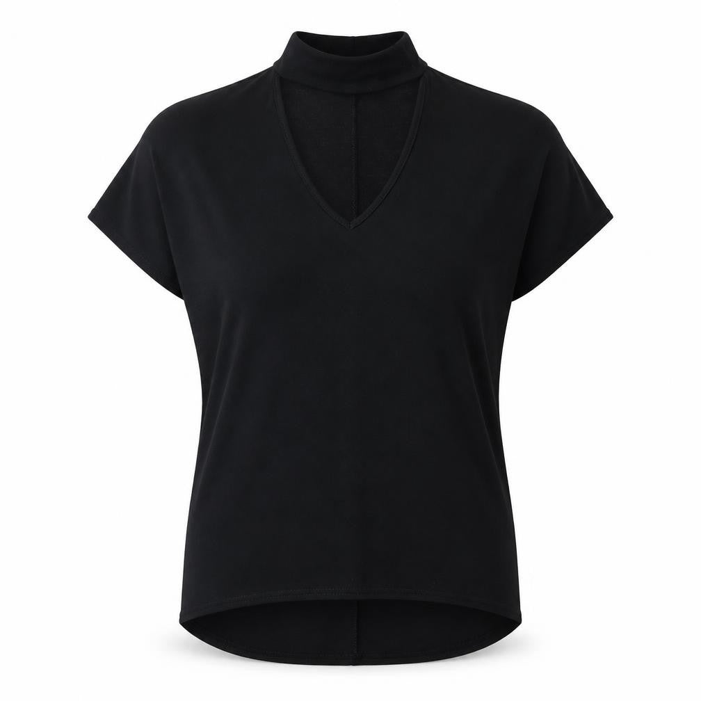 Front view of Select women’s black polyester basic blouse, size UK 10, halter